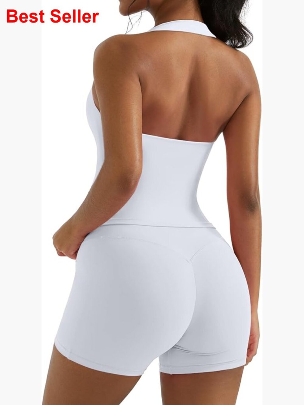 Spandex Halter Sports Bra Tank with Biker Shorts Workout Set